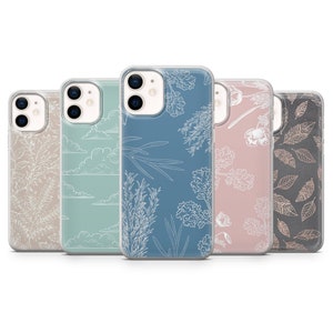 Floral Pattern One Line Phone Case fit for iPhone 14, 13 Pro, 12 mini, 11, XR, 7+, 7 & Samsung A50, A51, S21, A53, Huawei P20, P30 Pro D27