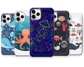 Ocean Life Jellyfish Phone Case fit for iPhone 14, 13 Pro, 12 mini, 11, XR, 7+, 7 & Samsung A50, A51, S21, A53, Huawei P20, P30 ProD120