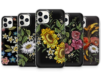 Floral Black Aesthetic Phone Case fit for iPhone 14, 13 Pro, 12 mini, 11, XR, 7+, 7 & Samsung A50, A51, S21, A53, Huawei P20, P30 Pro D83