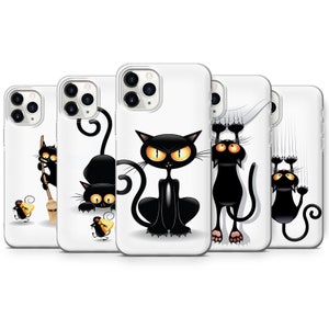 Black Cat Funny Phone Case geschikt voor iPhone 14, 13 Pro, 12 mini, 11, XR, 7 +, 7 &Samsung A50, A51, S21, A53, Huawei P20, P30 Pro D108