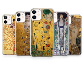 Peinture Gustav Klimt Kiss Phone Case fit pour iPhone 14, 13 Pro, 12 mini, 11, XR, 7+, 7 & Samsung A50, A51, S21, A53, Huawei P20, P30 ProD72