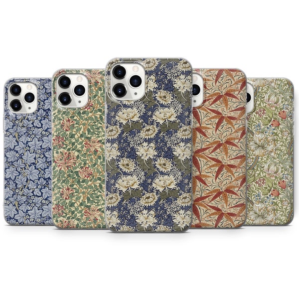 Coque en tissu William Morris pour iPhone 14, 13 Pro, 12 mini, 11, XR, 7+, 7 et Samsung A50, A51, S21, A53, Huawei P20, P30 ProD111