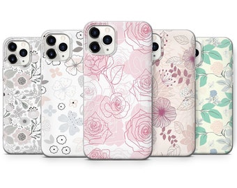 Cute Floral Pattern Phone Case fit for iPhone 14, 13 Pro, 12 mini, 11, XR, 7+, 7 & Samsung A50, A51, S21, A53, Huawei P20, P30 Pro Case D94