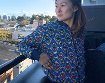 Unisex Winter Bomber Jacket Wax Print Ankara African Fabric 100% Cotton Vlisco Wax Slim Fit Illmatis
