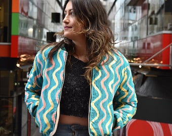 Unisex Reversible Winter Bomber Jacket Wax Print Ankara African Fabric 100% Cotton Vlisco Wax Slim Fit
