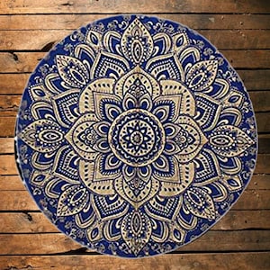 Round Table Wears Cotton Table Cover Table Cloths Blue Gold Flowered Design Table Cover Yoga Mat Round Tapestry Size 48 Inches