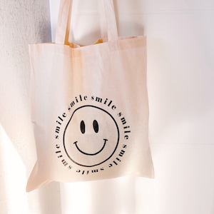 Sac en jute, sac shopping, sac en tissu ''Smile''/sac en coton/sac en coton imprimé/sac en jute imprimé/cadeau