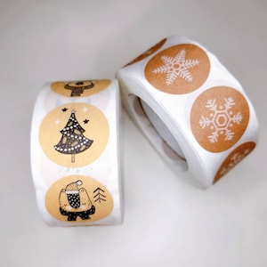 Sticker/Aufkleber Weihnachtsmotiv auf Kraftpapier in verschiedenen Variationen/ Schneeflocke / Weihnachtstiere /selbstklebend