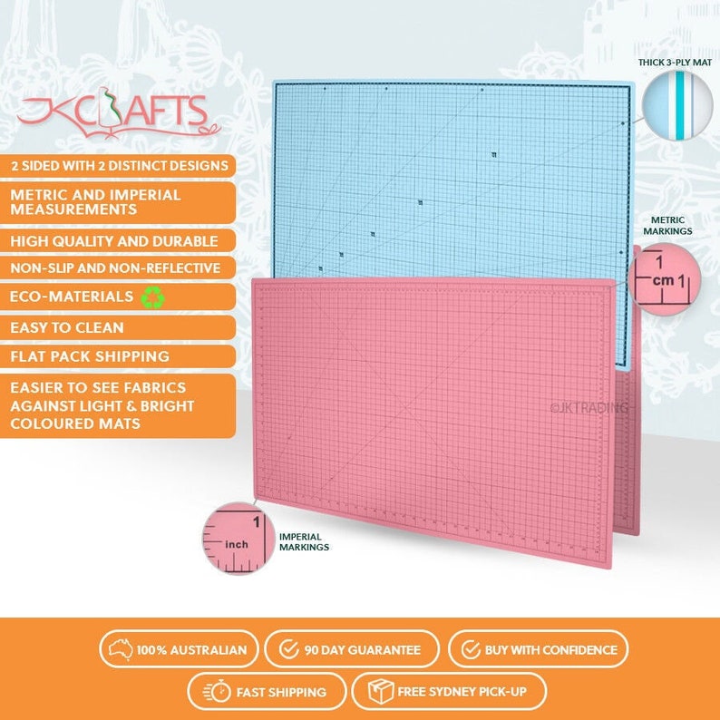 JKCraft Blue Pink A1 A2 A3 Large Thick Self Healing Cutting Mat Improved Double-Side Art image 1