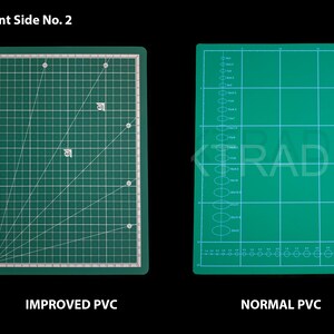 May include: Two green cutting mats, one labeled "IMPROVED PVC" and the other labeled "NORMAL PVC". The improved mat has a grid pattern and diagonal lines, while the normal mat has a grid pattern and a row of circles along the bottom.