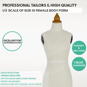1/3 or 1/4 Scale Professional Female Hal Body Dress Form of SZ 10 - Dressmaker Model Dummy - Dressmaking Mannequin Tailor Sewing Draping
