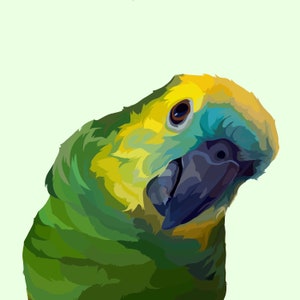 Custom Digital Color Block Bird Portrait, Personalized Pet Drawing, Printable Gift Art, Minimalistic Design, Commission from Photo -Chest Up