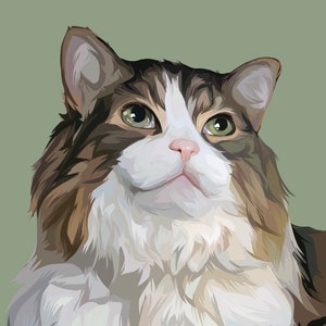 Custom DIGITAL Cartoon Cat Portrait, Personalized Animal Drawing, Printable Gift Art, Minimalistic Design, Commission from Photo (Chest Up)