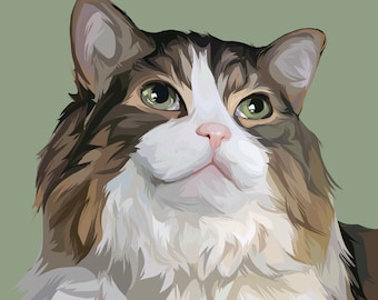 カスタムデジタル漫画猫の肖像画、パーソナライズされた動物の絵、印刷可能なギフトアート、ミニマルデザイン、写真からの委託（胸から上）