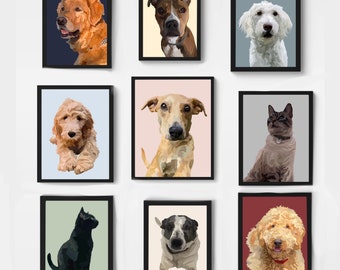 カスタムデジタル漫画ペットポートレート、パーソナライズされた動物の絵、印刷可能なギフトアート、ミニマルデザイン、写真からの委託 - 胸から上