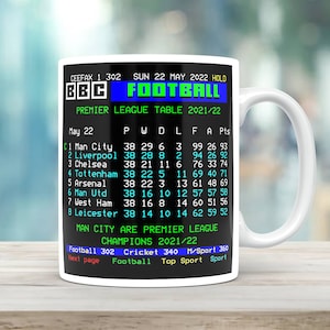 Man City Premier League Table Champions Teletext Ceefax Mug 2021/22