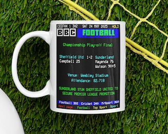Sunderland Championship Play-off Final Winners 2025 Ceefax Teletext Mug Wembley 2024/25