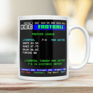 Liverpool v Man Utd 7-0 Ceefax mug | Teletext | football | Anfield | YNWA | Nunez | Salah