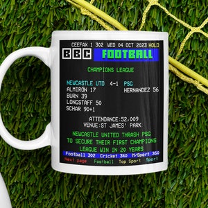 Newcastle V PSG Champions League 2023 Ceefax Teletext Retro Mug 4-1