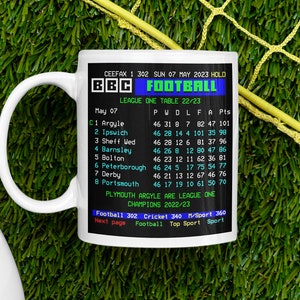 Plymouth Argyle Champions League One Table Teletext Ceefax Mug 2022/23