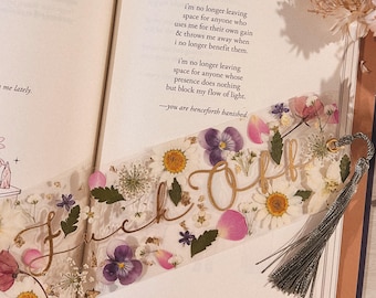 Curse Word Pressed Floral Laminated Bookmarks with Real Flowers, custom made to order