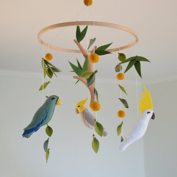 Mobile pour bébé animaux australiens, décoration de chambre d'enfant en feutre animaux, mobile pour chambre de bébé, perroquets, mobile pour berceau, cadeau de baby shower