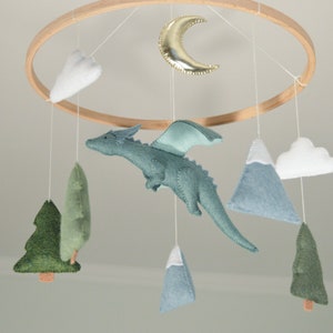Dragon nursery mobile Fantasy nursery Felt dragon Gender neutral mobile Fairy tale nursery Forest mobile Baby shower gift Whimsical mobile