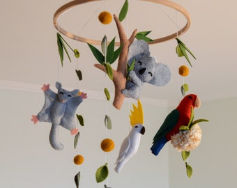 Australian animals baby mobile Koala hanging mobile Animal mobile nursery Parrot nursery baby decor Australian baby mobile Baby shower gift