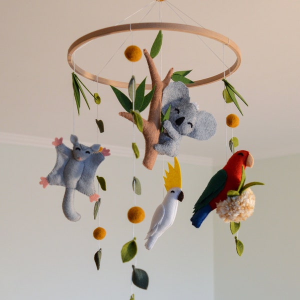 Mobile pour bébé animaux australiens Koala à suspendre, mobile pour chambre d'enfant, décoration pour chambre de bébé, perroquet, mobile pour bébé, cadeau de baby shower