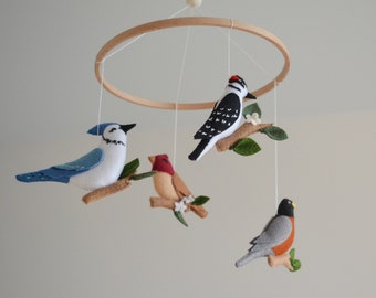 Forest Nursery Baby Mobile Felt Birds Baby Mobile Canadian Birds