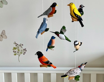 Forest birds baby mobile for nursery American birds decor for baby room Mobile felt bird Forest nursery baby mobile Woodland baby mobile