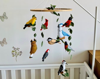 Birds baby mobile for baby nursery American birds decor for cottage nursery Mobile felt bird Forest nursery baby mobile Woodland baby mobile