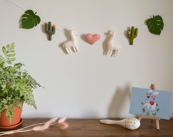 Llama and cactus Animals nursery Alpaca Boho garland for nursery Llama garland felt Baby banner Felt animals gift Wall decor for kids room
