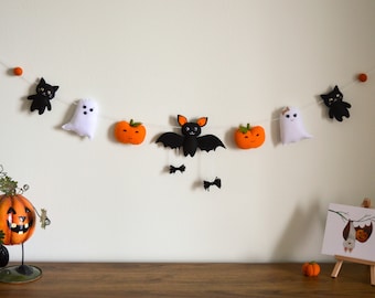 Cute Halloween garland baby room decor First Halloween Baby gift Halloween fellt garland Pumpkin bat ghost & black cat Cute halloween decor