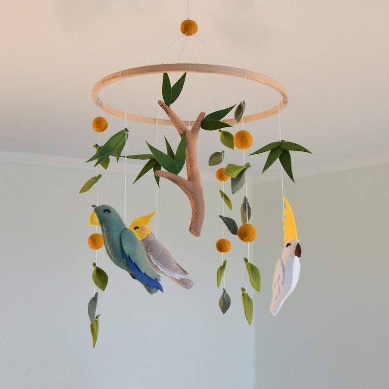 Mobile baby Australian animals baby mobile Nursery decor felt animals Baby mobile nursery Parrots baby mobile Crib mobile baby shower gift image 9