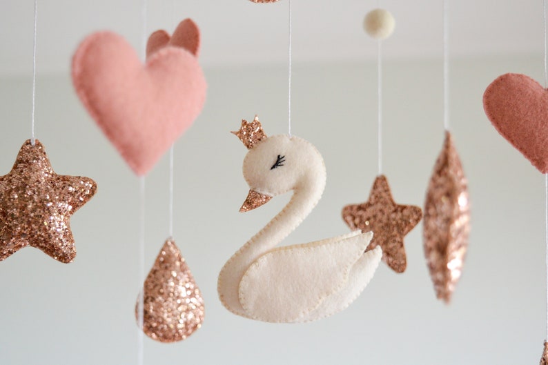 Swan baby mobile Swan nursery crib mobile Moon and stars Girls nursery decor Glitter Girls mobile Moon nursery decor Baby shower Swan mobile image 10