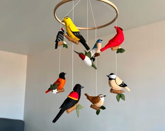 Felt Bird Mobile: North American Woodland Nursery Decor
