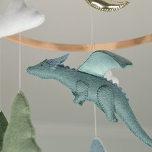 Dragon mobile for baby nursery Fantasy nursery Felt dragon Gender neutral baby mobile Baby crib mobile Fairy tale nursery Baby boy mobile image 8