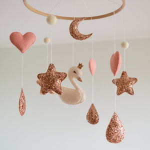 Swan baby mobile Swan nursery crib mobile Moon and stars Girls nursery decor Glitter Girls mobile Moon nursery decor Baby shower Swan mobile image 6