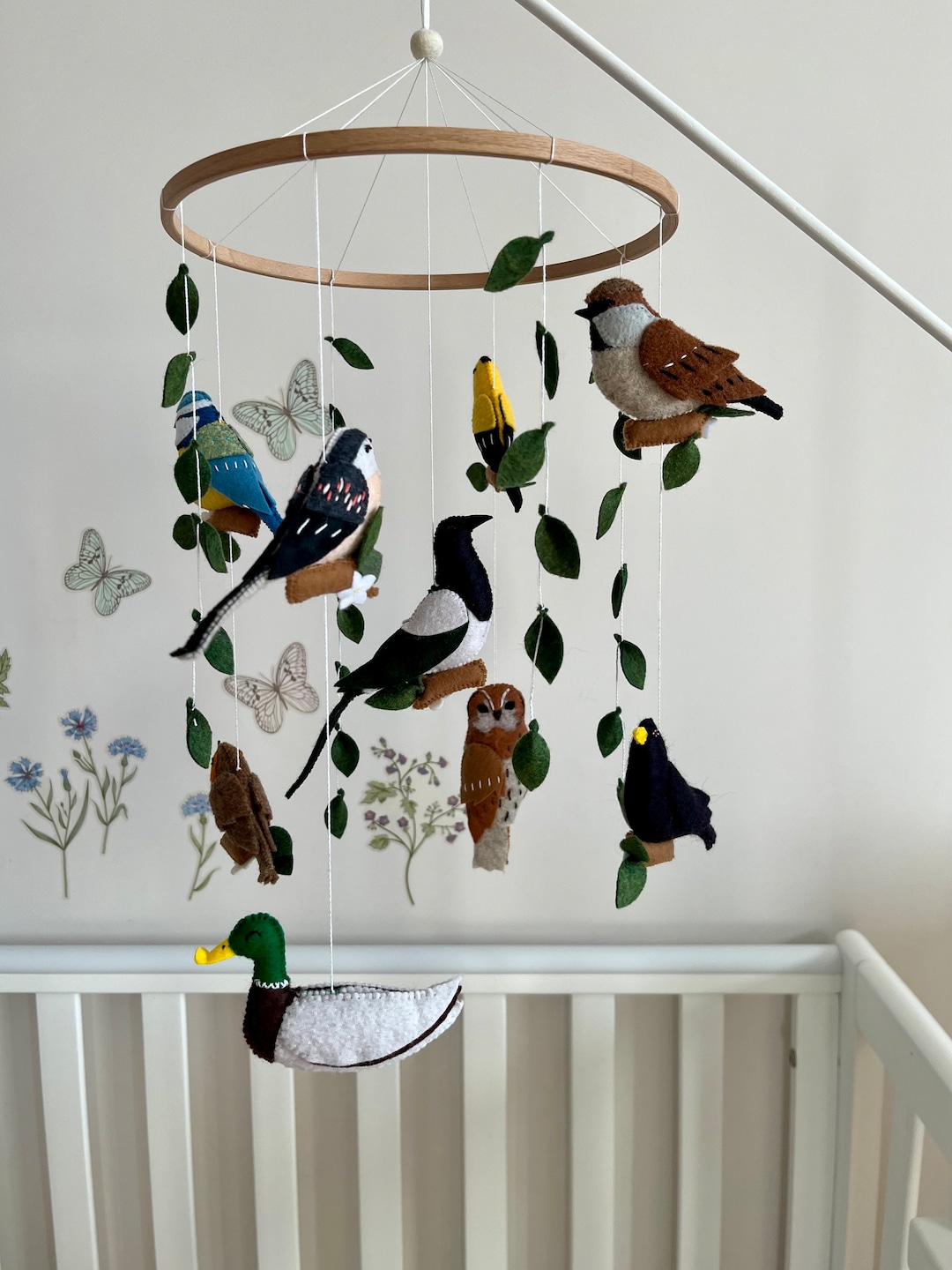 European Garden Birds Nursery Mobile Woodland Nursery Birds Nursery Decor  Mobile Felt Birds Forest Mobile Woodland Mobile Baby Shower Gift