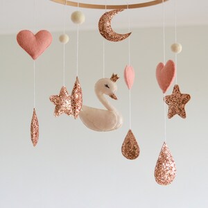 Swan baby mobile Swan nursery crib mobile Moon and stars Girls nursery decor Glitter Girls mobile Moon nursery decor Baby shower Swan mobile image 5