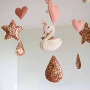 Swan baby mobile Swan nursery crib mobile Moon and stars Girls nursery decor Glitter Girls mobile Moon nursery decor Baby shower Swan mobile image 7