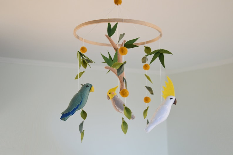 Mobile baby Australian animals baby mobile Nursery decor felt animals Baby mobile nursery Parrots baby mobile Crib mobile baby shower gift image 1