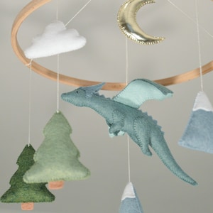 Dragon mobile for baby nursery Fantasy nursery Felt dragon Gender neutral baby mobile Baby crib mobile Fairy tale nursery Baby boy mobile image 9