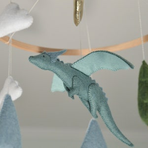 Dragon mobile for baby nursery Fantasy nursery Felt dragon Gender neutral baby mobile Baby crib mobile Fairy tale nursery Baby boy mobile image 7