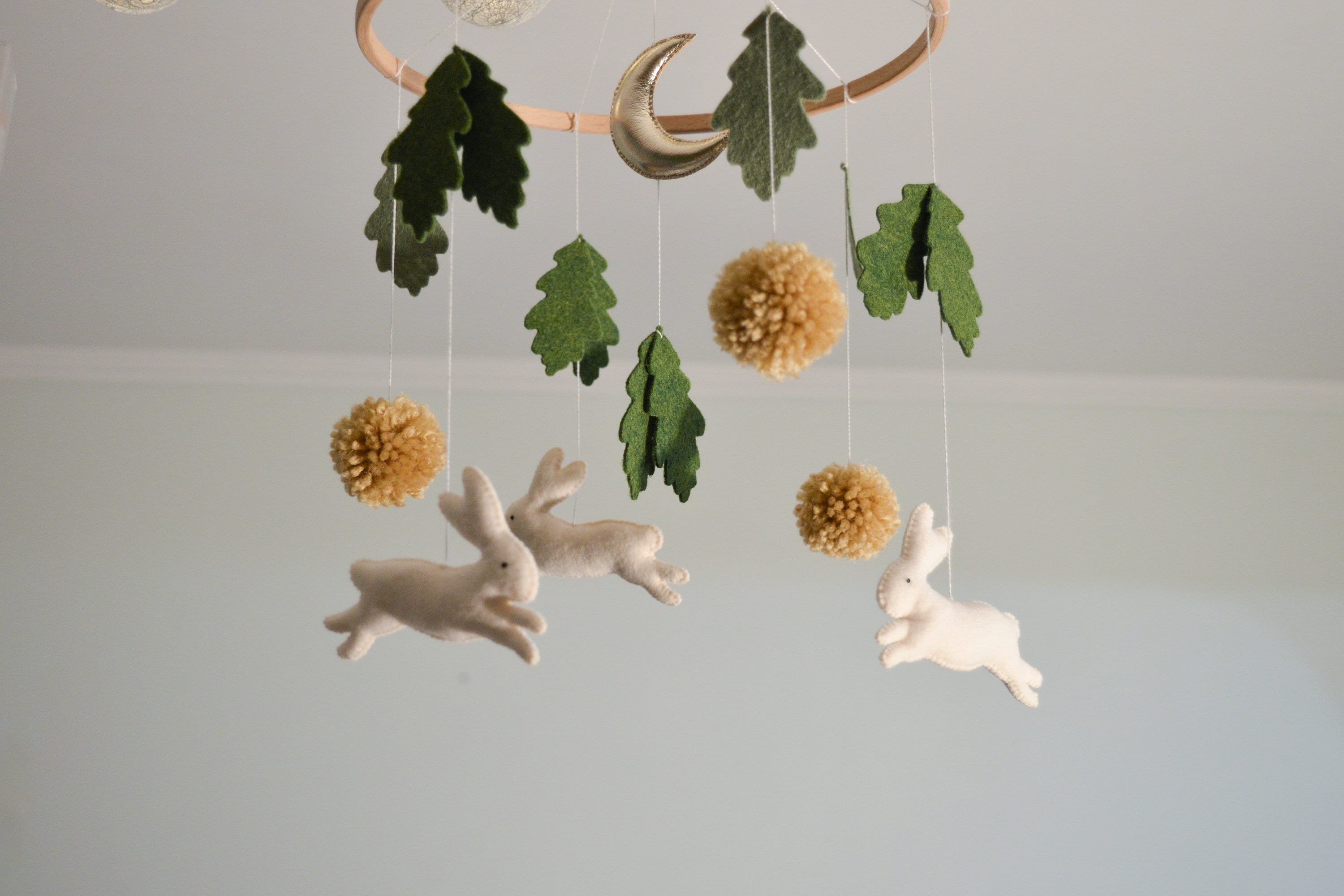 Bunny mobile nursery decor Woodland mobile Baby shower gift Etsy