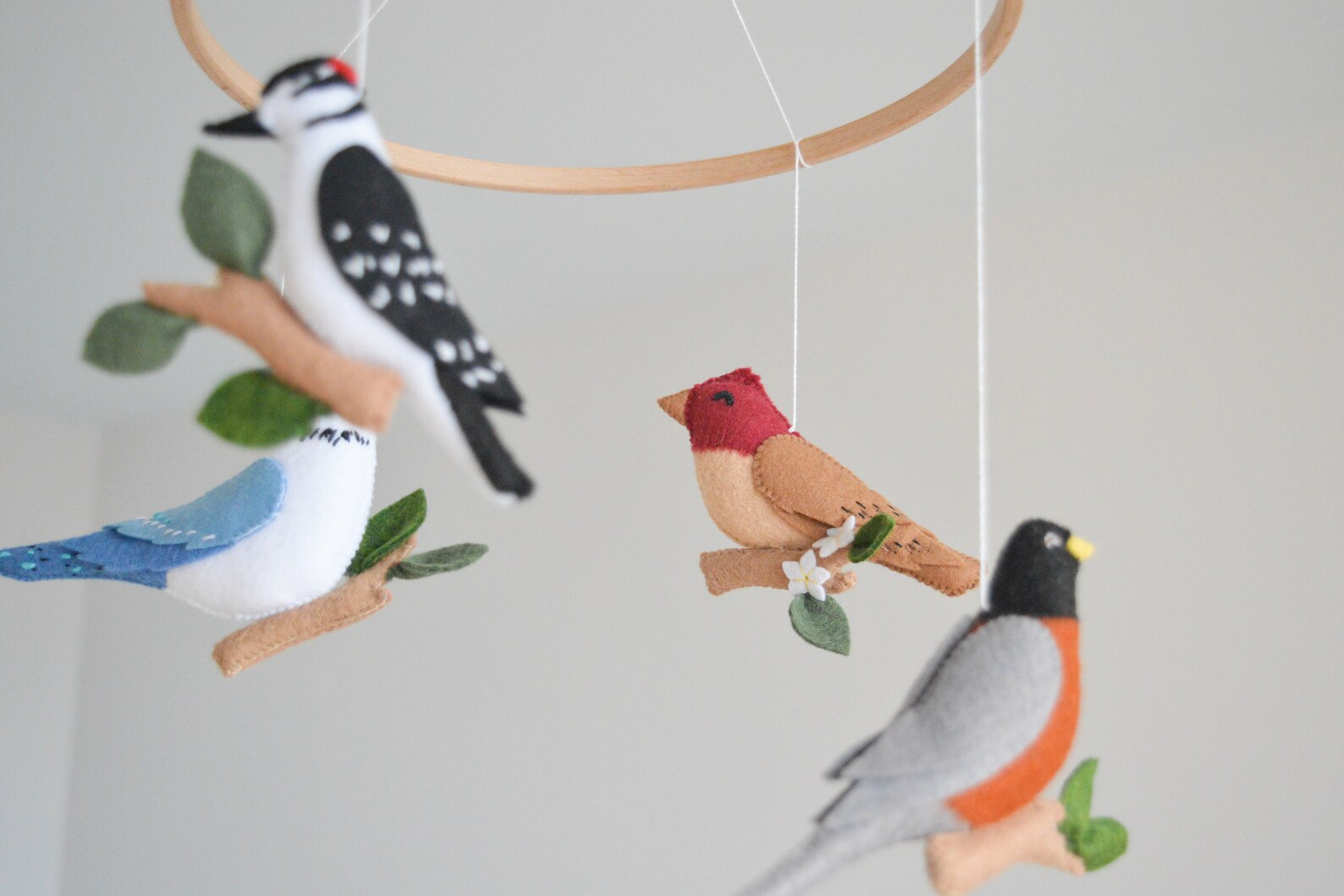 Forest Nursery Baby Mobile Felt Birds Baby Mobile Canadian Birds Blue ...