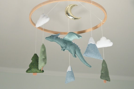 Dragon mobile for baby nursery Fantasy nursery Felt dragon Gender