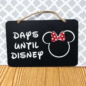 Disney Chalkboard Countdown Sign Days Until Disney Disney Decor Wall Hanging Holiday Decor Mickey Head Minnie Mouse Design image 1