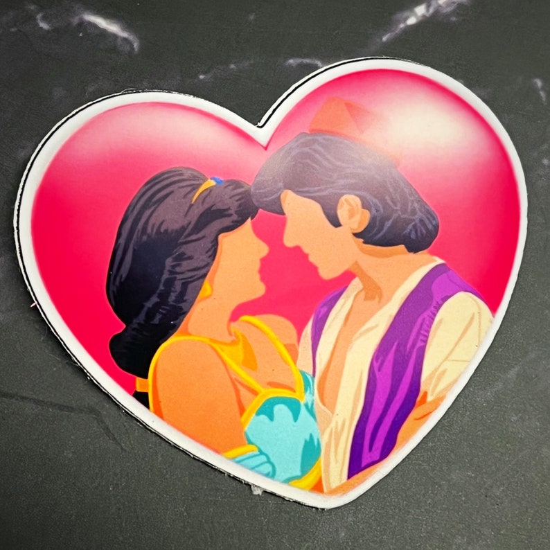 Disney Couple Valentine Heart Die Cut Sticker Princess Prince Love Cinderella Beauty Beast Aladdin Tiana Anna Kristoff image 4